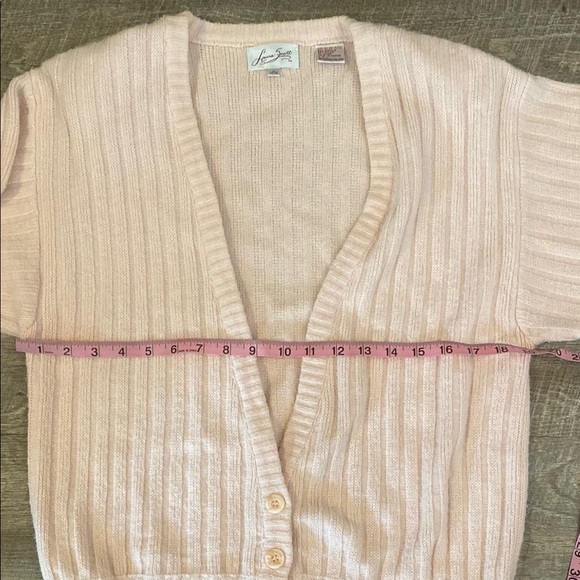 Vintage Laura Scott light Pink Cardigan 3 button Sweater with Ribbed Knit - Picture 8 of 11